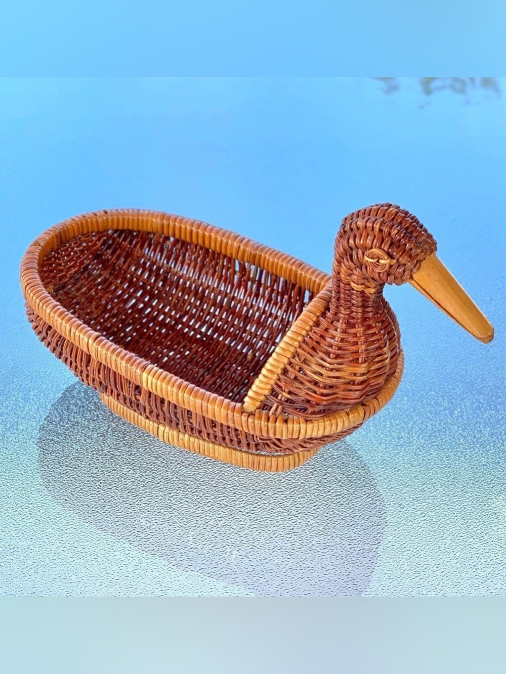Natural Warm Brown Rattan Woven Duck-Shaped Basket